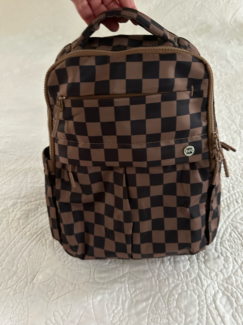 Checkerboard Brown & Black Women’s Backpack - Compact Everyday Bag